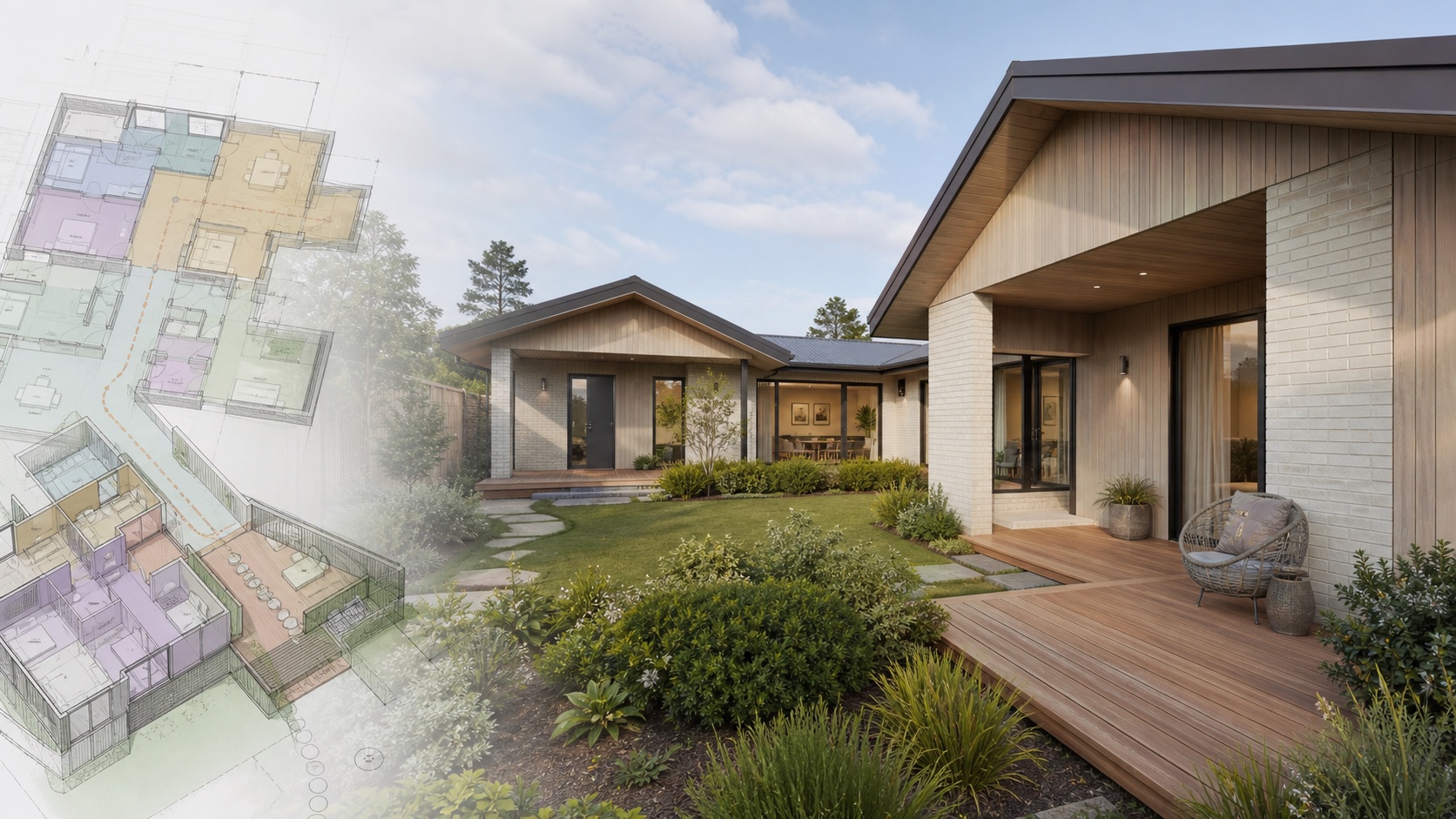 Three-dimensional family home model showing a coordinated South Auckland residential layout